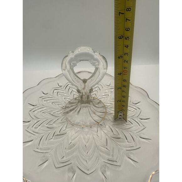 Center Handle Tray Feather by JEANNETTE Glass 12" x 6" Gold Trim Cottage Core - Picture 2 of 7